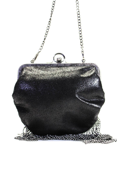 Hobo Womens Leather Beaded Trim Silver Tone Crossbody Shoulder Handbag Black