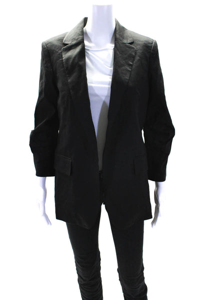 Frame Womens Notched Collar Open Front Blazer Jacket Black Linen Size Small