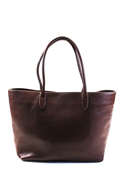Linjer Womens Leather Magnetic Closure Top Handle Toe Bag Handbag Brown