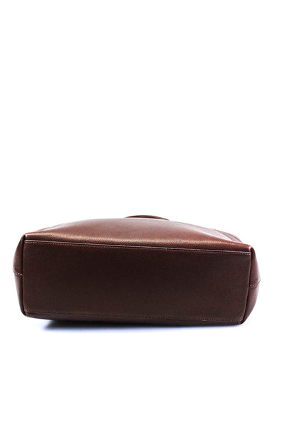 Linjer Womens Leather Magnetic Closure Top Handle Toe Bag Handbag Brown