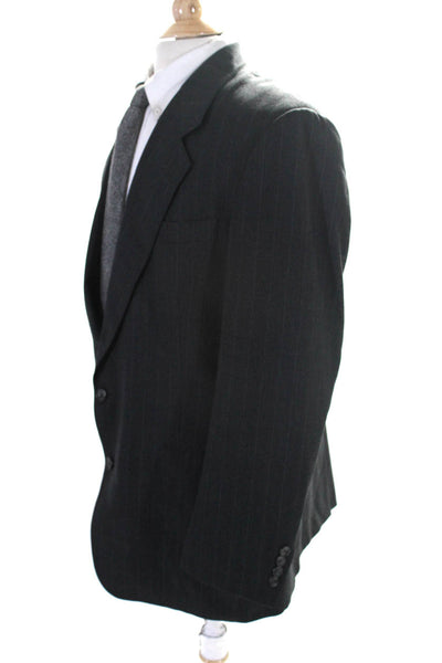 Hart Schaffner Marx Mens Two Button Pinstriped Blazer Jacket Gray Wool Size 43L