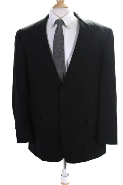 Society Brand Mens Two Button Notched Lapel Pinstriped Blazer Jacket Black 46R