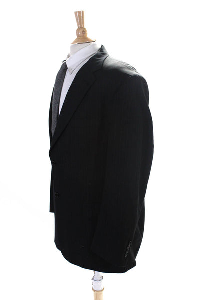 Society Brand Mens Two Button Notched Lapel Pinstriped Blazer Jacket Black 46R