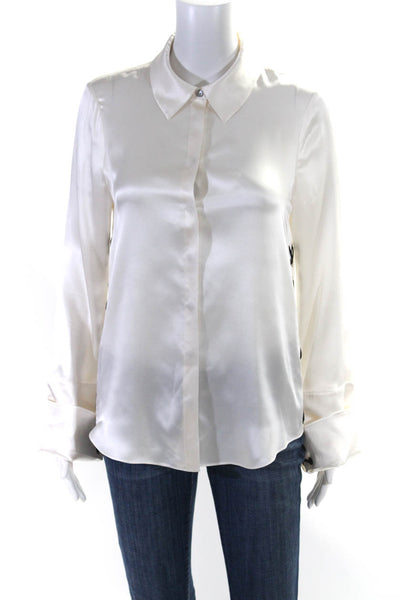Cinq A Sept Womens Silk Lace Up Long Sleeve Button Up Blouse Top Cream Size S