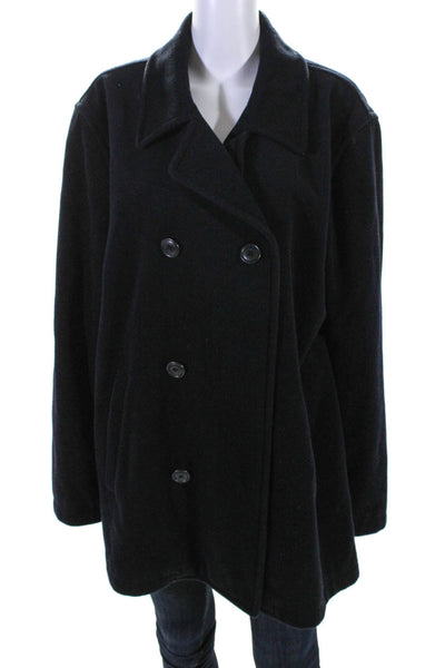 J Crew Womens Wool Collared Double Breasted Mid-Length Coat Black Size M