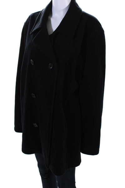J Crew Womens Wool Collared Double Breasted Mid-Length Coat Black Size M