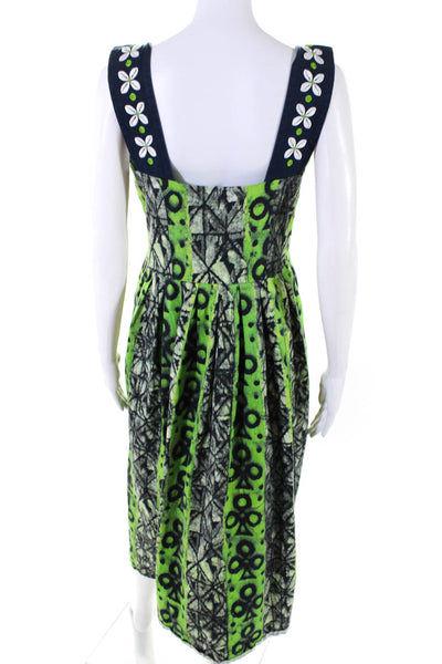 Autumn Adeigbo Womens Green Printed Embroidered Detail Shift Dress Size 8