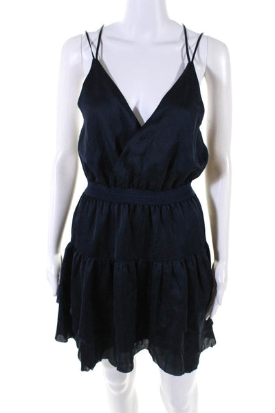 Designers Remix Charlotte Eskilden Womens Blue V-Neck Layered Mini Dress Size 36