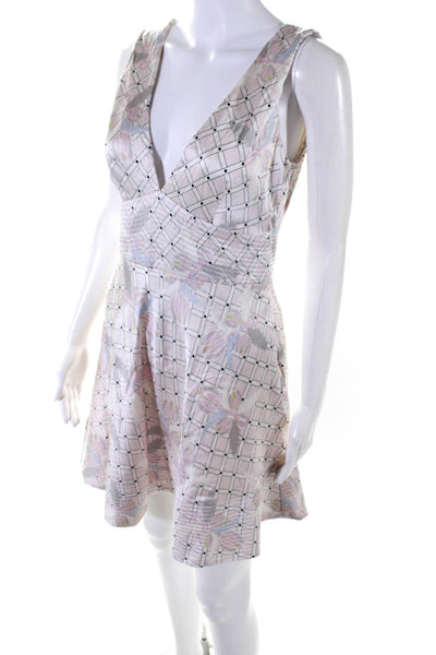 Cynthia Rowley Womens Pink Silk Floral V-Neck Sleeveless Shift Dress Size 6