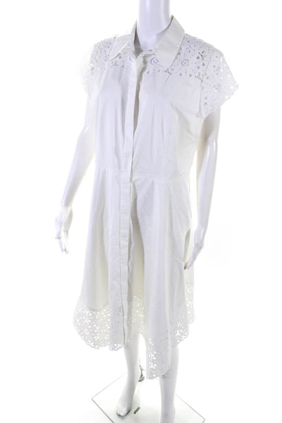 Elie Tahari Womens Button Up Short Sleeve Floral Lace Trim Dress White Size 16