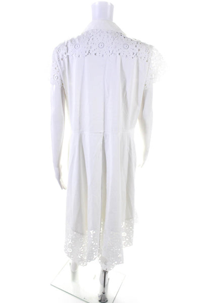 Elie Tahari Womens Button Up Short Sleeve Floral Lace Trim Dress White Size 16