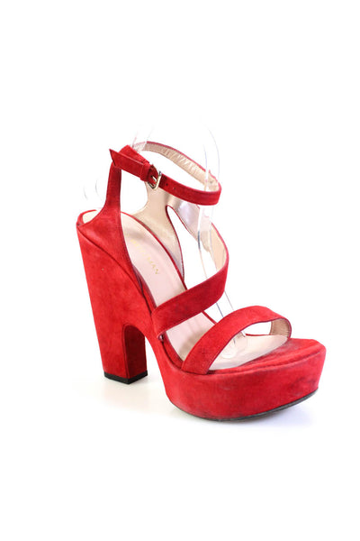 Stuart Weitzman Womens Block Heel Platform Ankle Strap Sandals Red Suede Size 10