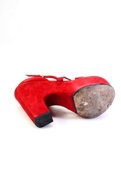 Stuart Weitzman Womens Block Heel Platform Ankle Strap Sandals Red Suede Size 10