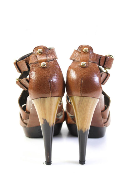 Stuart Weitzman Womens Cone Heel Platform Strappy Sandals Brown Leather Size 8.5