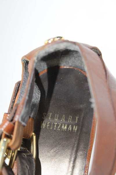 Stuart Weitzman Womens Cone Heel Platform Strappy Sandals Brown Leather Size 8.5