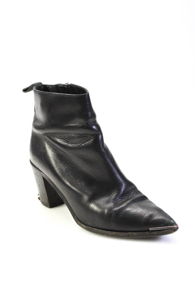 ACNE Studios Womens Side Zip Block Heel Pointed Toe Booties Black Leather 38