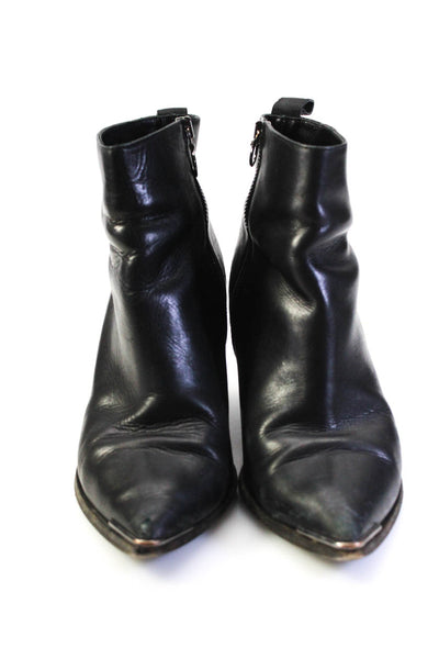 ACNE Studios Womens Side Zip Block Heel Pointed Toe Booties Black Leather 38