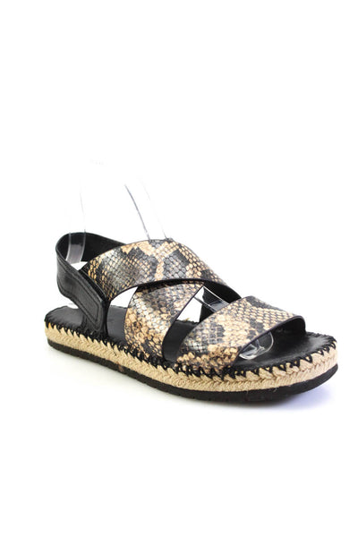 Vince Womens Snakeskin Printed Cross Ankle Strap Sandals Brown Black Leather 7.5