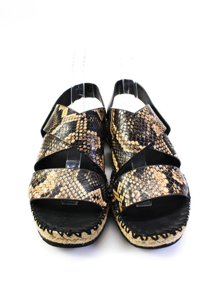 Vince Womens Snakeskin Printed Cross Ankle Strap Sandals Brown Black Leather 7.5
