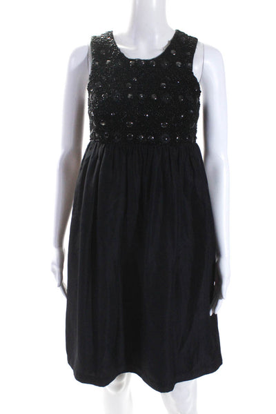 Roberta Freymann Womens Silk Beaded Bodice Empire Waist Dress Black Size XS