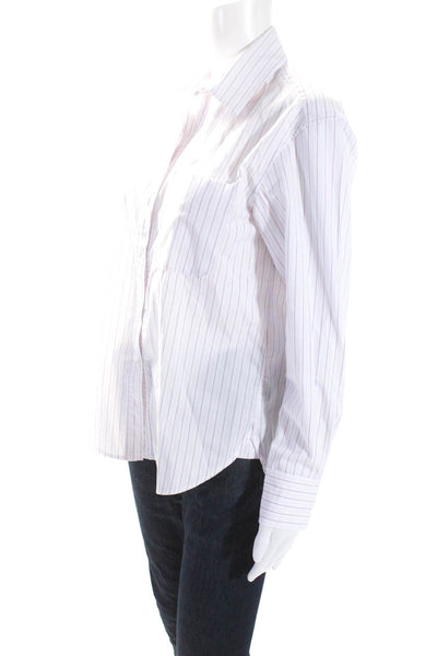 Brochu Walker Womens Collared Button Down Striped Top White Pink Size XS