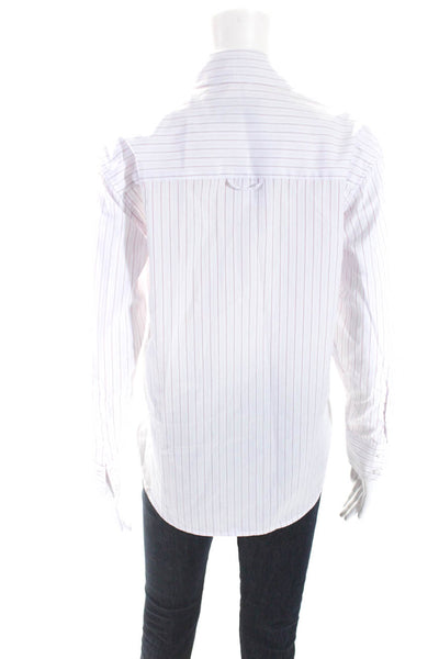 Brochu Walker Womens Collared Button Down Striped Top White Pink Size XS