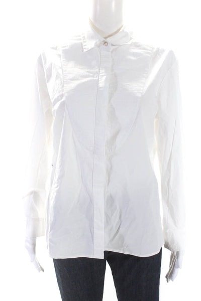 Anne Fontaine Womens Button Down Collared Pleated Blouse White Size 38