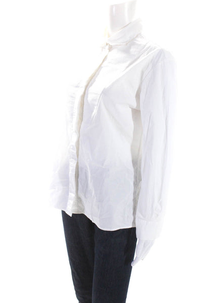 Anne Fontaine Womens Button Down Collared Pleated Blouse White Size 38