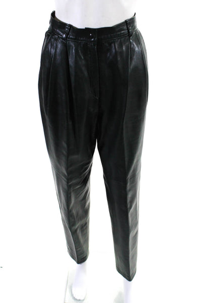 Begedor Womens High Waist Pleated Slim Leg Leather Pants Dark Green Size 6