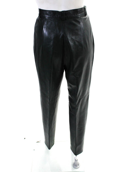 Begedor Womens High Waist Pleated Slim Leg Leather Pants Dark Green Size 6
