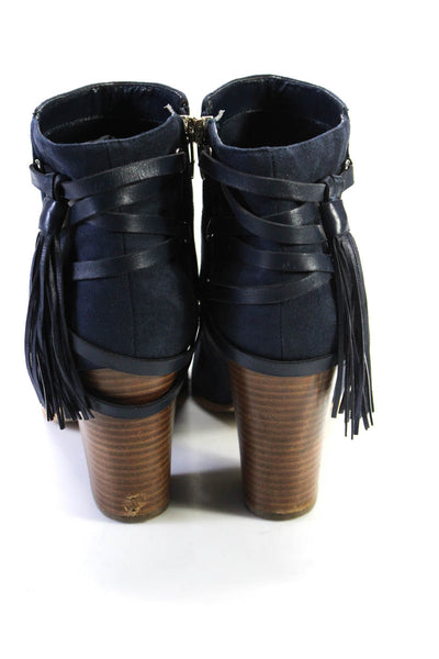 Marc Fisher Women's Pointed Toe Tassel Block Heels Suede Ankle Boot Blue Size 10