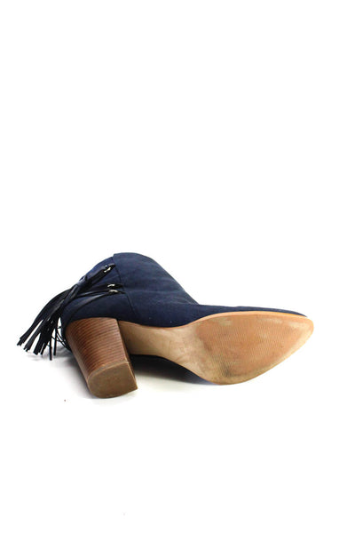 Marc Fisher Women's Pointed Toe Tassel Block Heels Suede Ankle Boot Blue Size 10