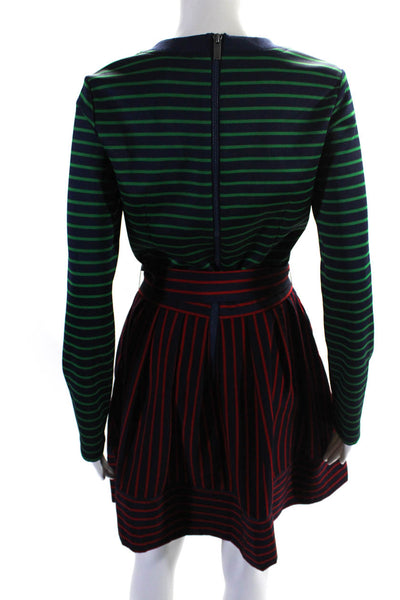 LDT Womens Striped Long Sleeve Crew Neck Fit to Flare Dress Multicolor Sz 4