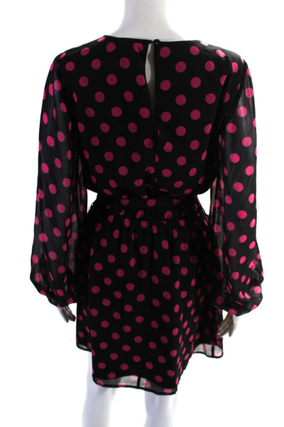 LDT Womens Polka Dot Long Sleeve Mock Neck Dress Pink Black Size 4