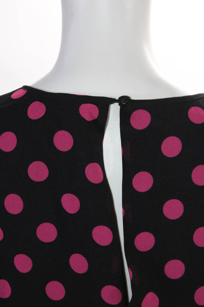 LDT Womens Polka Dot Long Sleeve Mock Neck Dress Pink Black Size 4