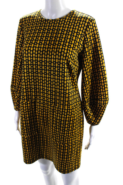 LDT Womens Polka Dot Scoop Neck 3\4 Sleeve Dress Black Yellow Size 4