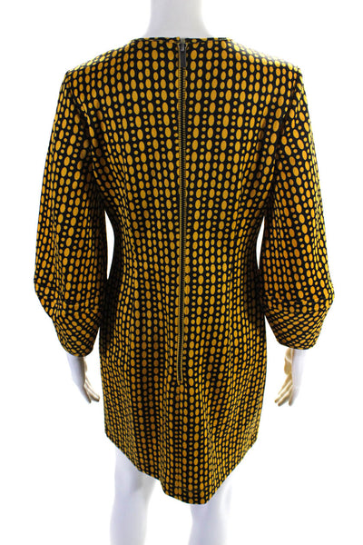 LDT Womens Polka Dot Scoop Neck 3\4 Sleeve Dress Black Yellow Size 4