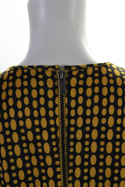 LDT Womens Polka Dot Scoop Neck 3\4 Sleeve Dress Black Yellow Size 4