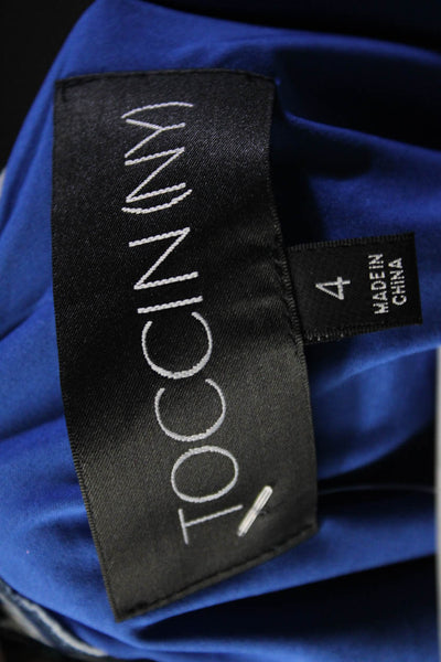Toccin Womens Side Zip Geometric Print Maxi Skirt Linen Blue Size 4