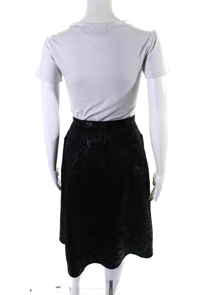 Tibi Womens Lined Embossed Abstract Pleated Zip Up Midi Skirt Black Size M