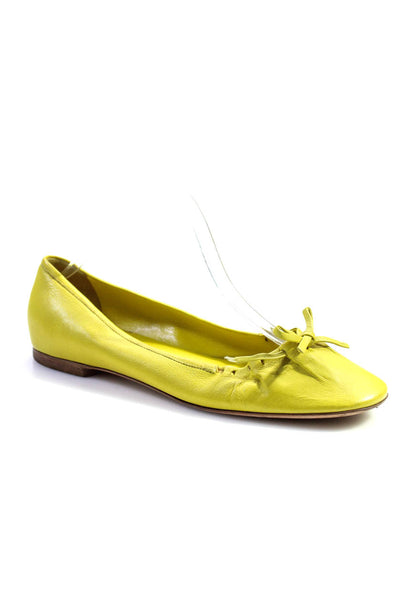 Jil Sander Womens Leather Lace Up Bow Slide On Ballet Flats Yellow Size 38 8