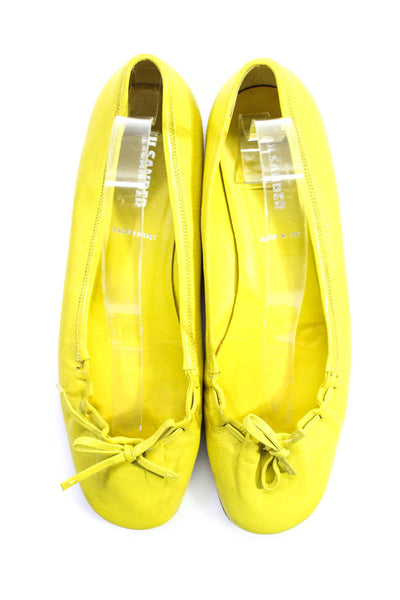 Jil Sander Womens Leather Lace Up Bow Slide On Ballet Flats Yellow Size 38 8