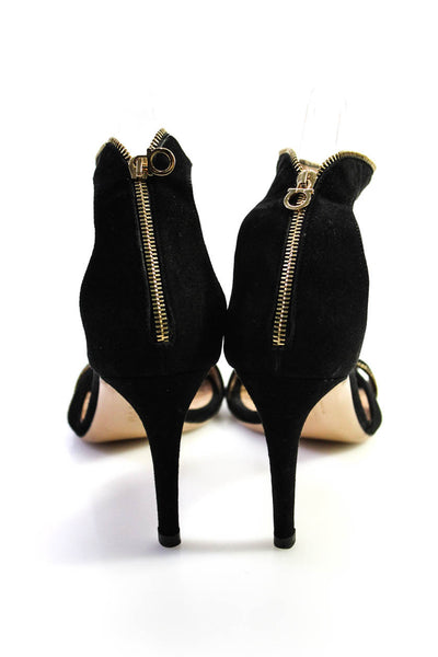 Salvatore Ferragamo Womens Suede Zipper Trim Ankle Strap Heels Black Size 8 C