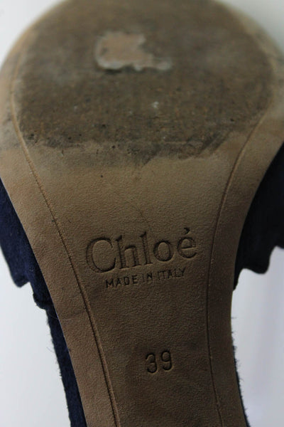 Chloe Womens Suede Scalloped Trim Ankle Strap Pumps Navy Blue Size 39 9
