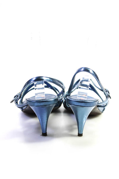 Prada Sport Womens Leather Strappy Slingbacks Sandal Heels Blue Size 38.5 8.5