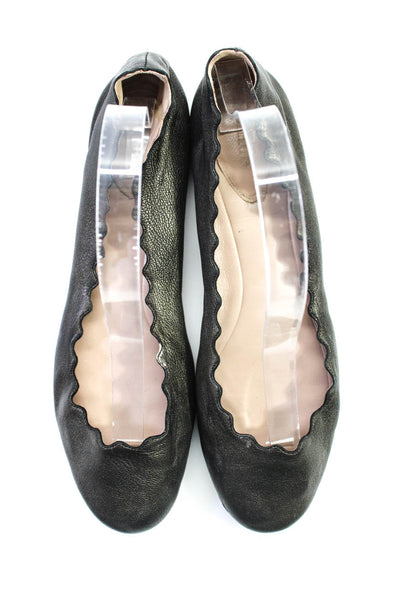 Chloe Womens Leather Scalloped Trim Slide On Ballet Flats Gray Size 38.5 8.5