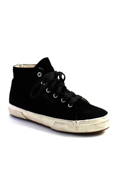Superga Womens Black Velvet High Top Lace Up Fashion Sneakers Shoes Size 6.5