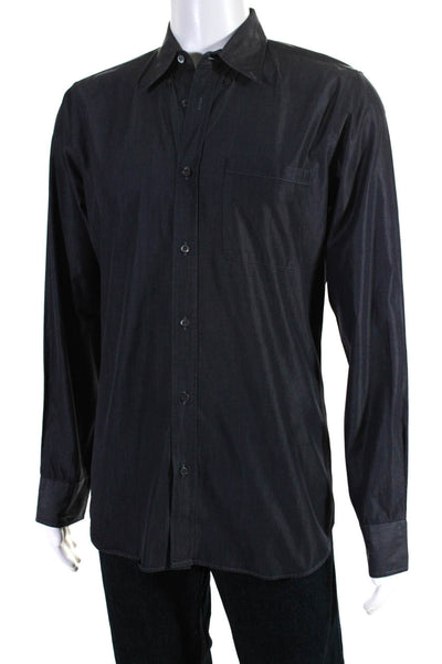 Prada Mens Cotton Collared Button Up Dress Shirt Charcoal Gray Size 39