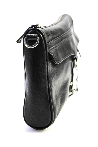 Rebecca Minkoff Womens Leather Silver Tone Chain Strap Crossbody Bag Black Small