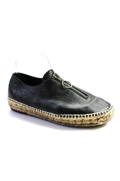 Alexander Wang Womens Leather Front Zip Espadrille Flat Shoes Black Size 9